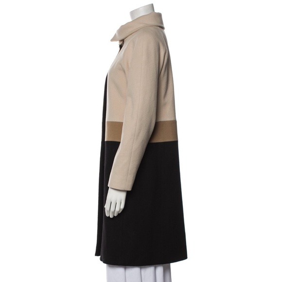 Loro Piana Fleurette Harper Stand Collar Knee Length Colorblock Wool Coat Size 6 - Picture 2 of 12